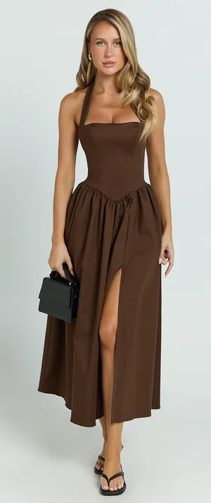 New Showpo Helda Midi Dress Halter Tie Neck Corset Dress Size Small MSRP $139 thumbnail 1