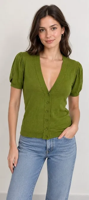 Peppe Peluso $168 Woman’s S Green Short Sleeve Button-Up Cardigan Shirt Size S thumbnail 1