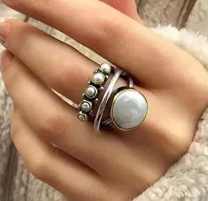 Boho inspired faux pearl decorated copper ring. Super cute and trendy! thumbnail 1