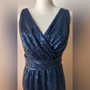 David’s Bridal Dark Blue Sequin V-Front & Back Long Dress 16 Spring‎ Wedding thumbnail 4