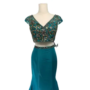 Sherri Hill 51167 Aqua Beaded Two Piece Gown Size 2 Mermaid‎ Formal Dress NWT thumbnail 5