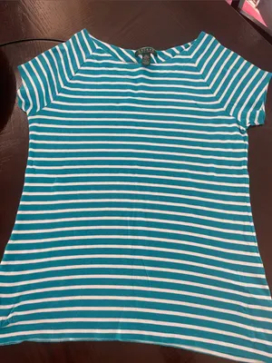 Lauren Ralph Lauren Teal blue & White Striped Short Sleeve Tee thumbnail 1