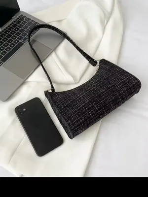 NWOT Classic Black Tweed / shiny thread Shoulder Bag - Elegant Everyday Purse thumbnail 4