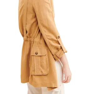 Free People Medium Jacket Charly‎ Blazer Beige Tan Linen Button Cinched 1090 thumbnail 3