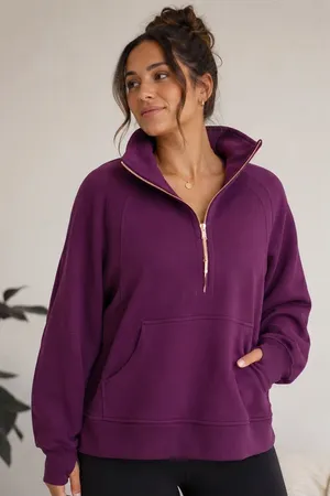 Lululemon Scuba Oversized Half Zip Funnel Neck Magenta Purple Gold Long Sweater thumbnail 1