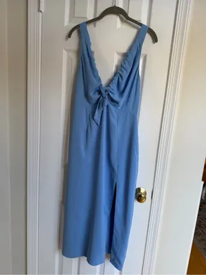 Abercrombie Cinched Neck Slip Midi Dress Blue M Petite thumbnail 2