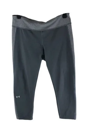 Under Armour Womens Cropped ColdGear Compression Leggings Gray Striped Size L thumbnail 1