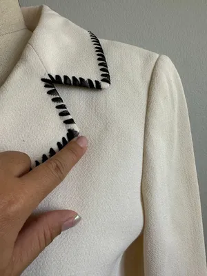 Tahari Womens Wool Blazer Cream Black Contrast Stitch Size 4 Vintage thumbnail 5