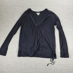 Polo Jeans Co Long Sleeve V Neck Tie Side Top Womens Medium Black Cotton Modal thumbnail 14