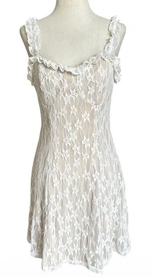 Shein Women Size Medium White Beige Lace Mini Dress A-line | 61-4 thumbnail 1