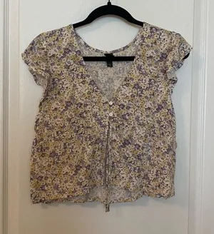 Wild Fable Yellow/Purple Floral Button Close Blouse thumbnail 1
