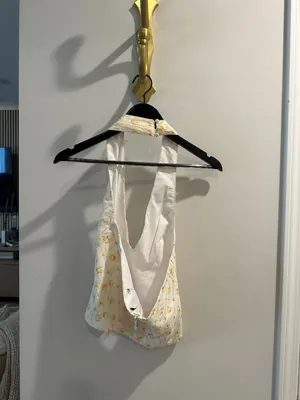 MISTRESS ROCKS Floral Embroidered Halter Top in Yellow Size Small thumbnail 7