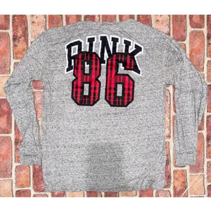 PINK - Victoria's Secret Pre-Owned Campus Tee Long Sleeve Gray 86 Plaid Size M thumbnail 2
