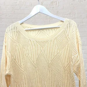 Cream Open Weave Crochet Oversized Slouchy Knit Sweater S thumbnail 4