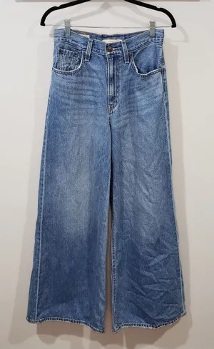 Levi's XL Flood Jeans Womens 26 Altered 25 High Rise Wide Leg Blue Denim thumbnail 1