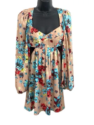 AFRM Anita Babydoll Mini Dress in Aqua Bouquet Sz Small Floral Boho Cottagecore thumbnail 4