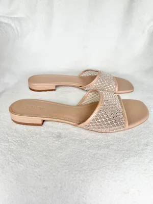 J.Crew Factory Nude Rhinestone Mesh Sparkle Slide Sandals CI954 Sz 10M thumbnail 2