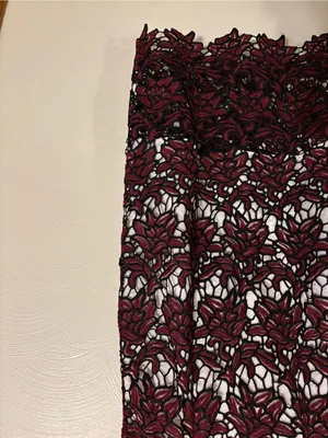 Solitaire Lace Cocktail Dress Large Burgundy Black Embroidered High Neck Midi thumbnail 6