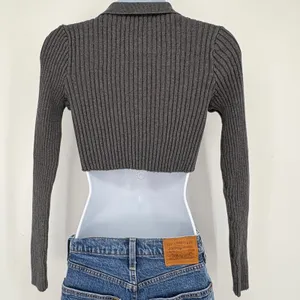 Brandy Melville Gray‎ Ribbed Crop Button Cardigan Sweater Raw Hem XS/S Stretch thumbnail 4