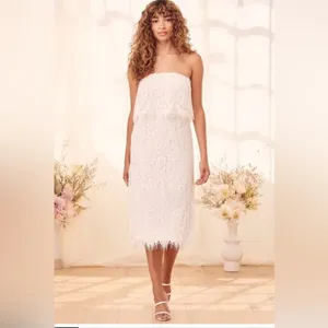 Lulus NWT White Lace Strapless Midi Dress medium thumbnail 5