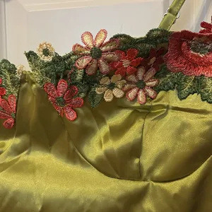Green satin floral dress thumbnail 3
