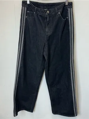 Adidas 32x32 Black Denim Jeans with Gray Side Stripes Wide Leg thumbnail 1