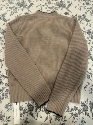 Commence Tie Neck Contrast Trim Wool Blend Cardigan thumbnail 4