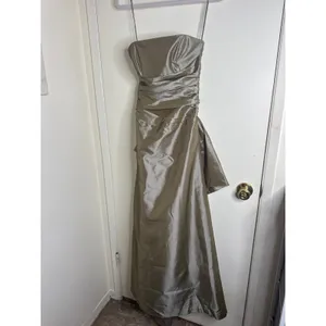 VTG AMSALE Gold Strapless Satin Gown Ruched Bodice Formal Evening Dress Sz 8 Y2K thumbnail 6