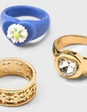 Wild Fable Heart and Flower Statement Band Ring 3pc set thumbnail 1