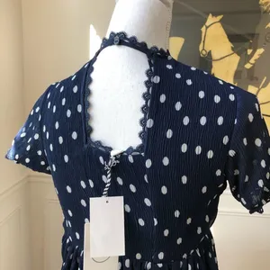 NWT 1901 Polka Dot Chiffon Navy Blue Dress S SP thumbnail 8