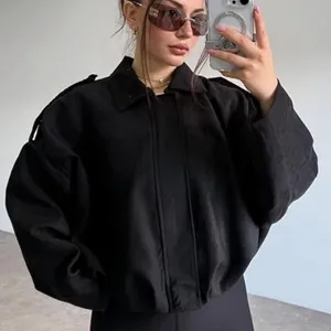 NWT Kissonic Faux Suede Bomber Jacket Oversized Long Sleeve Cropped Coat S thumbnail 1