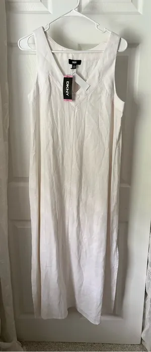 New NWT DKNY Women's Sleeveless linen blended maxi dress size S thumbnail 1