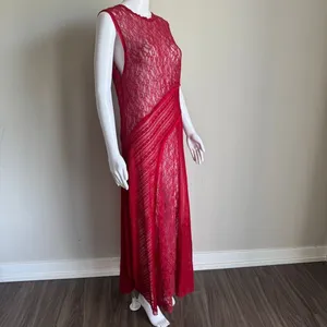 Urban Outfitters Maxine Knit Sheer Lace Maxi Dress Size L Red thumbnail 3