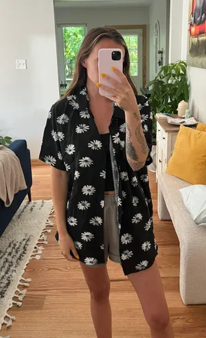Denim And Flower Button Down Shirt thumbnail 1