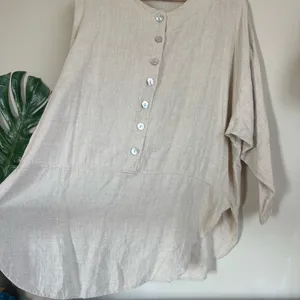 La. Fixsun Linen Button Henley Tunic Tan Size XL thumbnail 6
