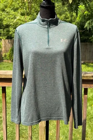 Under Armour Threadborne Teal Herringbone Quarter-Zip EUC Medium thumbnail 1