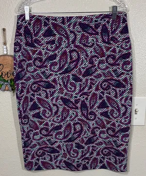 Lularoe Purple/Green Paisley Print Cassie Pencil Skirt Size XL thumbnail 1