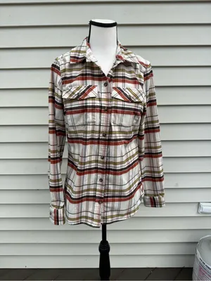 L.L. Bean | Plaid Button-Down Shirt - Cream, Rust & Olive Stripe size small thumbnail 9