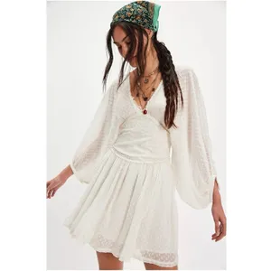 Free People Bohemian Ethereal Cottage Sweet Dreams Mini Dress in Tofu Medium thumbnail 2