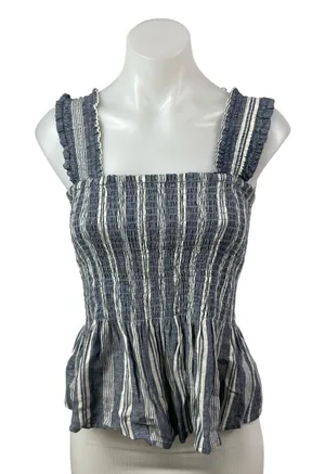 Anthropologie Maeve Women's Blue Striped Ruffle Sleeveless Peplum Blouse Top S thumbnail 1