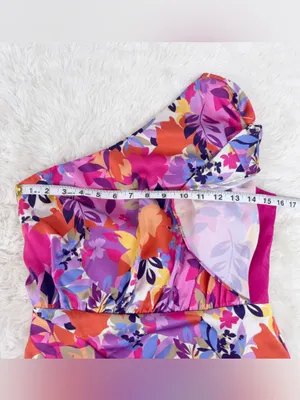 AIDAN‎ MATTOX One Shoulder Cocktail Dress Size 4 Pink Purple Floral Colorful thumbnail 14