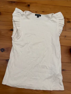 J. Crew Off-White Ribbed Tank with Ruffle Sleeves thumbnail 1