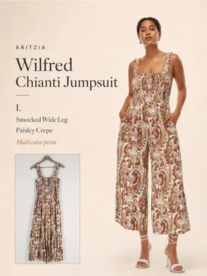 Aritzia Wilfred Chianti Jumpsuit Smocked Wide Leg Multicolor Paisley Print Crepe thumbnail 2