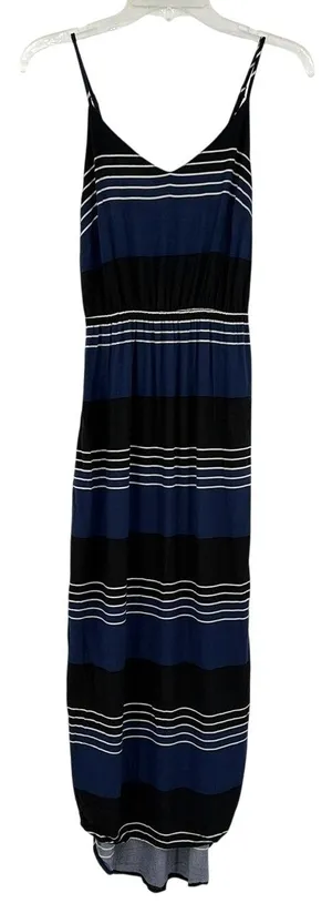 Old Navy Stripe Maxi Sundress Sz XS Coastal Preppy Boho Beach Navy Slip Minimal thumbnail 1