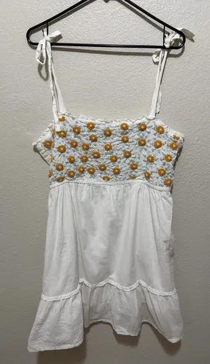 Yargıcı White Cotton Embroidered Daisy Sundress EU 42 Boho Cottagecore thumbnail 1