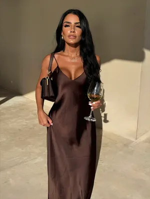 Zara Satin Slip Maxi Dress in Deep Brown Evening Wedding Party thumbnail 6