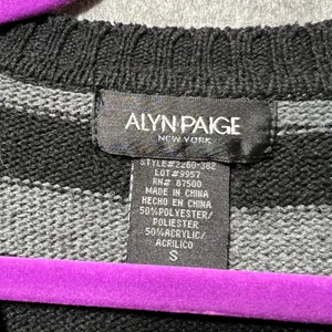 Alyn Paige Black Gray Striped‎ Knit Sweater Dress 3/4 Sleeve Scoop Neck Size S thumbnail 4