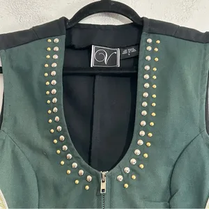 Vintage Green Structured Vest Gold Studded Ren Faire Rodeo Western Cowgirl thumbnail 4