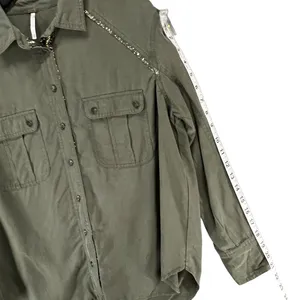 Free People Off Campus Shirt Womens XS Moss‎ Green Tencel Metallic Boho Utility thumbnail 11