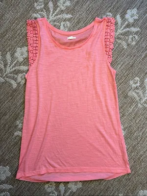 Aerie Pink Crochet-Trim Sleeveless Women's Top thumbnail 1